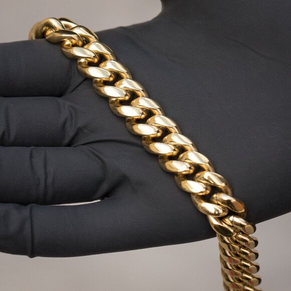 Men's Heavy Yellow Gold Plated 316 Stainless Steel Miami Cuban Chain Necklace - Picture 2 of 5